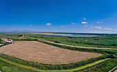 Aerial view of tranquil countryside with wide angle perspective, Dolores, Alicante, Spain.