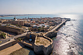 Panorama-Luftaufnahme der Altstadt von Akko Altstadt von Akko, Israel.