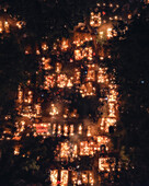 Aerial view of Michoacan during the day of the dead, a mexican tradition, Cempasuchil, Marigolds, Tzintzuntzan, Mexico.