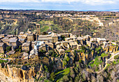 Aerial view of old european hilltop town, Civita di Bagnoregio, Lazio, Italy.