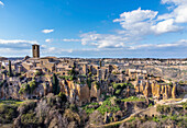 Aerial view of old european hilltop town, Civita di Bagnoregio, Lazio, Italy.
