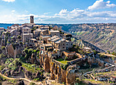 Aerial view of old european hilltop town, Civita di Bagnoregio, Lazio, Italy.