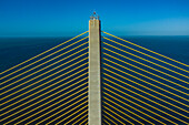 Aerial view of Sunshine Bridge with cables over Tampa Bay, St Petersburg, Florida, United States.