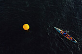 Aerial view of serene kayaking in Puget Sound, Seattle, United States.