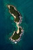 Aerial view of Ksamil islands in Saranda, albanian Riviera, Albania.