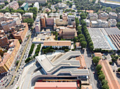 ROME, ITALY - 16 JULY 2019 : Aerial view of the national museum of contemporary art and architecture MAXXI in Rome, Italy. Designed by Zaha Hadid.