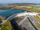 Luftaufnahme des Schiffenensees, Dudingen, Freiburg, Schweiz.