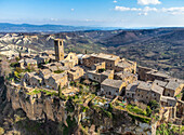 Aerial view of old european hilltop town, Civita di Bagnoregio, Lazio, Italy.