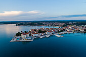 Aerial view of Porec, a small town facing the Adriatic sea in Istria, Croatia.