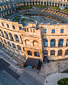 Aerial view of Pula arena and amphitheater in Pula old town, Croatia.