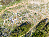 Aerial view of mystical stone formation on the coast of Kamenjak in Istria, Croatia.