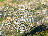 Aerial view of mystical stone formation on the coast of Kamenjak in Istria, Croatia.