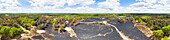 Aerial panoramic view of burned forest, Meinweg national park, Herkenbosch, Limburg, Netherlands.