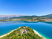 Aerial view of Peruca lake, second largest artificial lake in Croatia.