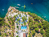 BRAC ISLAND, CROATIA - AUGUST 2014: Aerial view of resort on the Adriatic coast.