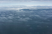 Aerial view of tranquil clouds above the beautiful caspian sea shore, Dagestan Republic, Russia.