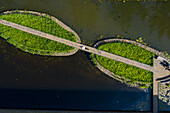 Aerial Topdown view of the Erasmusgracht bridge, Erasmuspark, Amsterdam, The Netherlands.