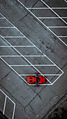 A top down aerial view of a Ferarri 308 GTI on a parking lot, Netherlands..