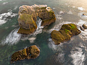 Aerial view of transparent blue sea along the coastal shore of Kingsbridge, South Devon, United Kingdom.