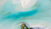 Aerial view of a sandbank and drifting sand creating an abstrakt pattern at the shore of Mathiveri, Maldives, Alif Alif Atoll, Indian Ocean