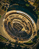 Aerial topdown view of Colosseum Arena, Rome, Italy