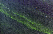 Aerial view of the tranquil and beautiful Volga River with serene ripples and a lush green landscape, Mary El Republic, Russia.