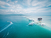 Aerial view of Manjuyod Sandbar or locally known as the Maldives of the Philippines in Basic City, Negros Occidental, Philippines