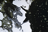 Aerial view of abstract frozen art formations near Kaunas, Lithuania.