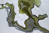 Aerial view of abstract frozen art formations near Kaunas, Lithuania.