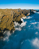 Luftaufnahme des Roque de Los Muchachos in der Nähe von El Paso auf La Palma, Kanarische Inseln, Spanien.