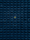 Aerial view of State Tower Hotel with modern rooftop perspective, Bang Rak, Thailand.