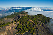 Aerial view of Duraznero volcano in Cumbre Vieja Natural park near Villa do Marzo in La Palma, Canary islands, Spain.
