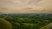 Luftaufnahme der üppig grünen Landschaft der Chocolate Hills, Bohol, Philippinen.