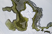 Aerial view of abstract frozen art formations near Kaunas, Lithuania.