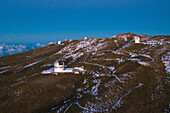 Aerial view of Gran Telescopio Canarias, Roque de los Muchachos Observatory near Garafia, La Palma island, Canary islands, Spain.