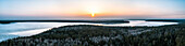 Panoramic aerial view of Kaunas artificial lake nature landscape in Spring time during sunset, Kaunas, Lithuania.