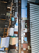 Aerial view of Train passing by the market in Bangkok, Thailand 2.