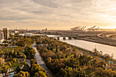 Aerial view of Los Angeles River in Long Beach, California, United States.