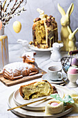 Festive Easter table with Easter lamb, Easter panettone and Easter decoration