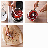 Decorate the biscuits with strained fruit spread