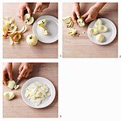 Peel the pomaceous fruit, cut out the core and cut into pieces