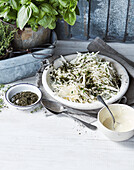 Daikon turnip crudités with remoulade and roasted wakame