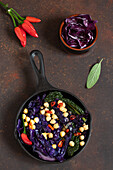 Red cabbage stew with chickpeas and black cabbage