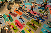 Yoga class in concert hall