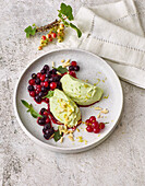 Avocado and lemon mousse with redcurrants