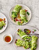 Chinese cabbage rolls with duck breast filling