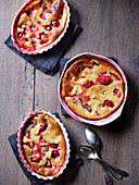 Baked strawberry pudding in individual molds