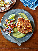 Hawaiian ahi with coconut crust and pineapple and papaya salad