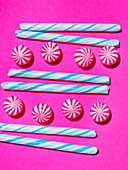 Colourful candy canes and sweets