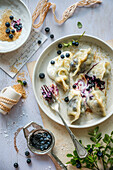 Sweet pasta pockets with blueberry filling